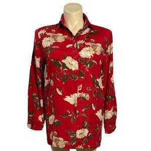 Vroom and Dreesman Classics Button Down Shirt 40 12 US Red Beige‎ Floral Bold